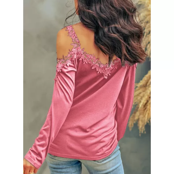 Dokotoo Women's Casual Loose Cold Shoulder Tops Halter Neck Hollowed Out Long Sleeve Shirts