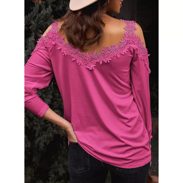 Dokotoo Women's Casual Loose Cold Shoulder Tops Halter Neck Hollowed Out Long Sleeve Shirts