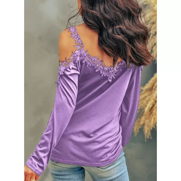 Dokotoo Women's Casual Loose Cold Shoulder Tops Halter Neck Hollowed Out Long Sleeve Shirts