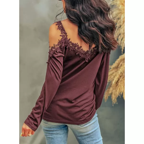 Dokotoo Women's Casual Loose Cold Shoulder Tops Halter Neck Hollowed Out Long Sleeve Shirts