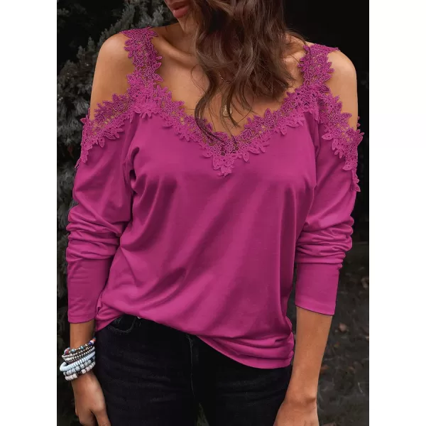 Dokotoo Women's Casual Loose Cold Shoulder Tops Halter Neck Hollowed Out Long Sleeve Shirts