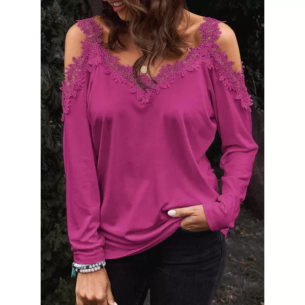 Dokotoo Women's Casual Loose Cold Shoulder Tops Halter Neck Hollowed Out Long Sleeve Shirts