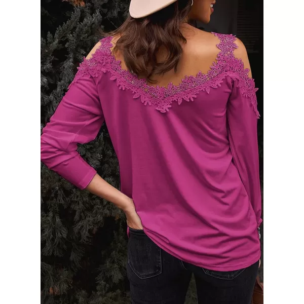 Dokotoo Women's Casual Loose Cold Shoulder Tops Halter Neck Hollowed Out Long Sleeve Shirts