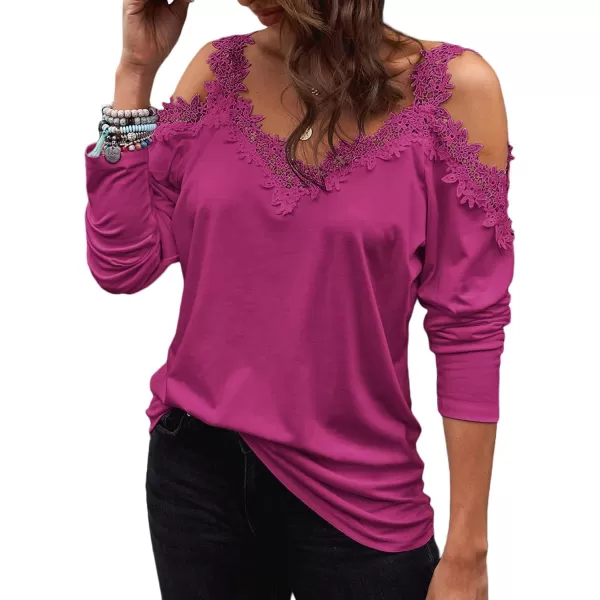 Dokotoo Women's Casual Loose Cold Shoulder Tops Halter Neck Hollowed Out Long Sleeve Shirts
