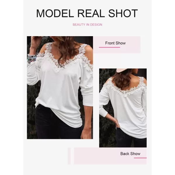 Dokotoo Women's Casual Loose Cold Shoulder Tops Halter Neck Hollowed Out Long Sleeve Shirts
