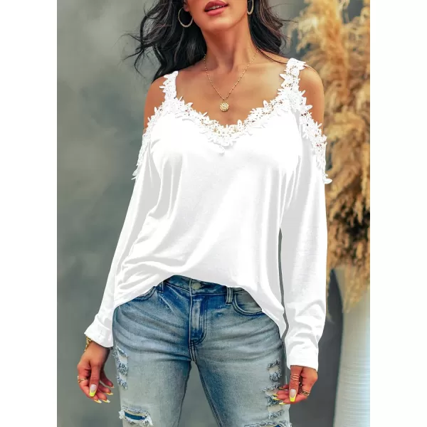 Dokotoo Women's Casual Loose Cold Shoulder Tops Halter Neck Hollowed Out Long Sleeve Shirts