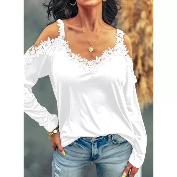 Dokotoo Women's Casual Loose Cold Shoulder Tops Halter Neck Hollowed Out Long Sleeve Shirts