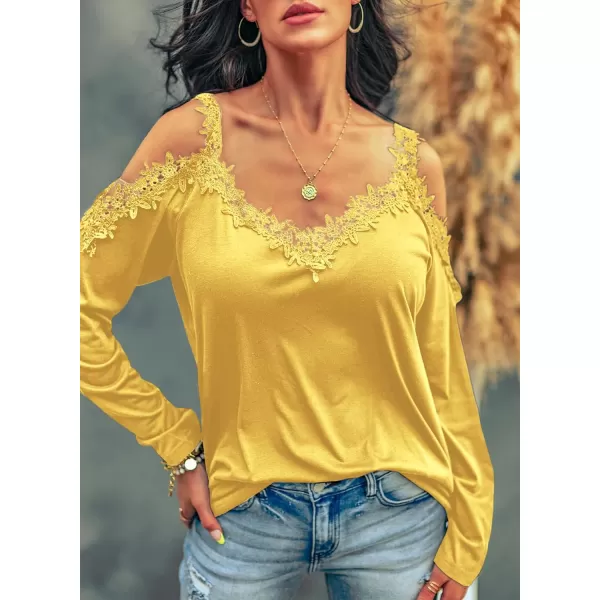 Dokotoo Women's Casual Loose Cold Shoulder Tops Halter Neck Hollowed Out Long Sleeve Shirts