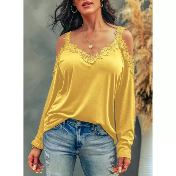 Dokotoo Women's Casual Loose Cold Shoulder Tops Halter Neck Hollowed Out Long Sleeve Shirts