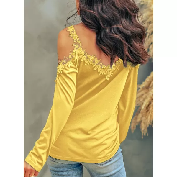 Dokotoo Women's Casual Loose Cold Shoulder Tops Halter Neck Hollowed Out Long Sleeve Shirts