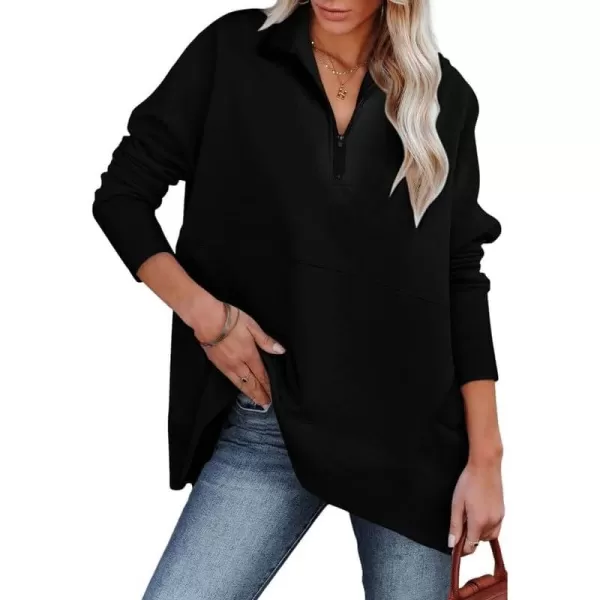 Dokotoo Women's Casual Oversized Half Zip Sweatshirts Long Sleeve Solid Color Pullover Jackets with Pockets