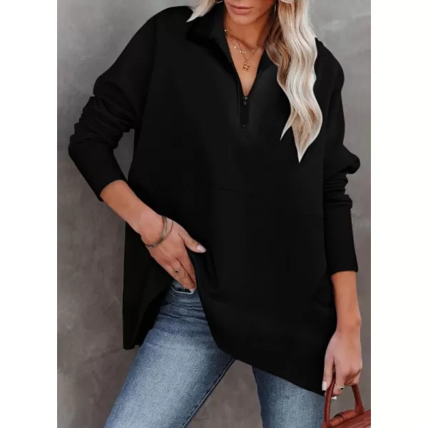 Dokotoo Women's Casual Oversized Half Zip Sweatshirts Long Sleeve Solid Color Pullover Jackets with Pockets