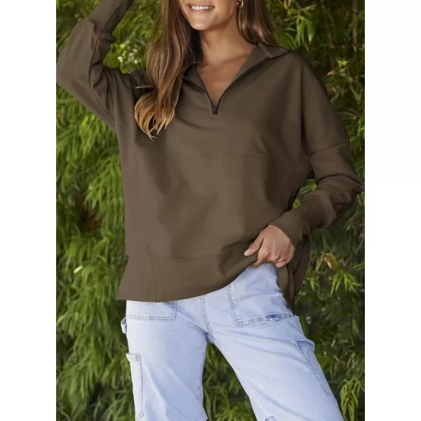 Dokotoo Women's Casual Oversized Half Zip Sweatshirts Long Sleeve Solid Color Pullover Jackets with Pockets