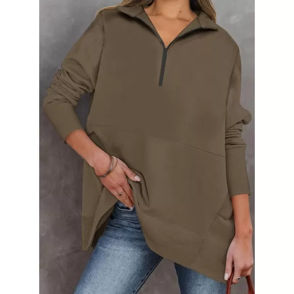 Dokotoo Women's Casual Oversized Half Zip Sweatshirts Long Sleeve Solid Color Pullover Jackets with Pockets