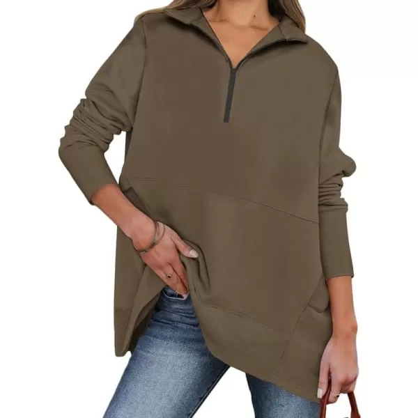 Dokotoo Women's Casual Oversized Half Zip Sweatshirts Long Sleeve Solid Color Pullover Jackets with Pockets