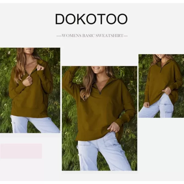 Dokotoo Women's Casual Oversized Half Zip Sweatshirts Long Sleeve Solid Color Pullover Jackets with Pockets