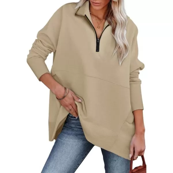 Dokotoo Women's Casual Oversized Half Zip Sweatshirts Long Sleeve Solid Color Pullover Jackets with Pockets