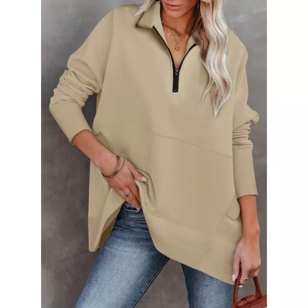 Dokotoo Women's Casual Oversized Half Zip Sweatshirts Long Sleeve Solid Color Pullover Jackets with Pockets