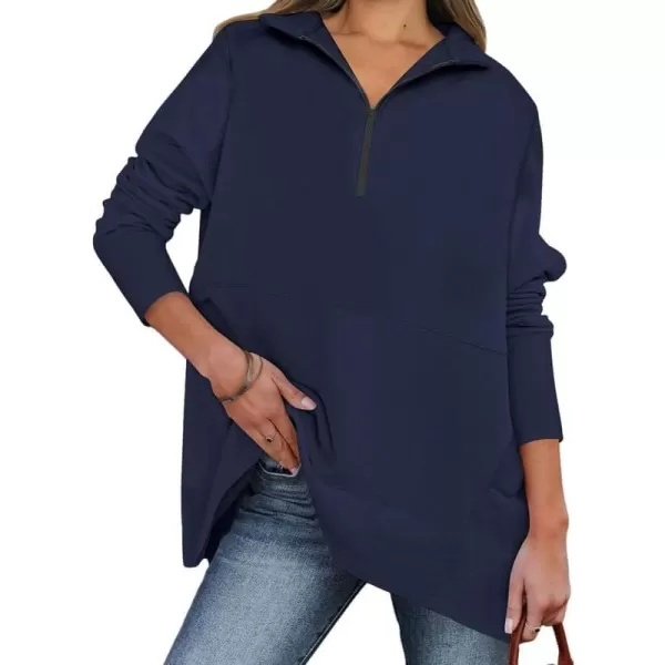 Dokotoo Women's Casual Oversized Half Zip Sweatshirts Long Sleeve Solid Color Pullover Jackets with Pockets
