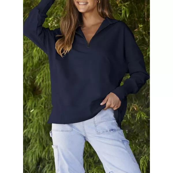 Dokotoo Women's Casual Oversized Half Zip Sweatshirts Long Sleeve Solid Color Pullover Jackets with Pockets