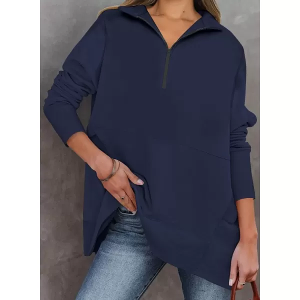 Dokotoo Women's Casual Oversized Half Zip Sweatshirts Long Sleeve Solid Color Pullover Jackets with Pockets