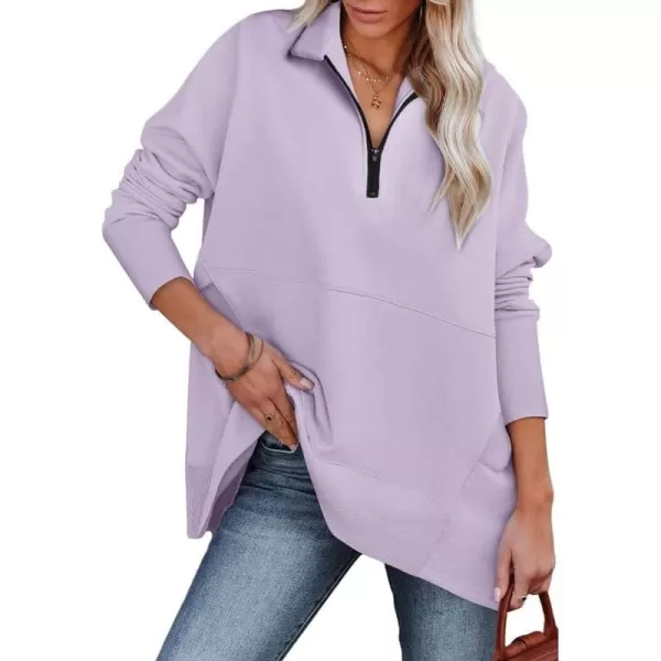 Dokotoo Women's Casual Oversized Half Zip Sweatshirts Long Sleeve Solid Color Pullover Jackets with Pockets