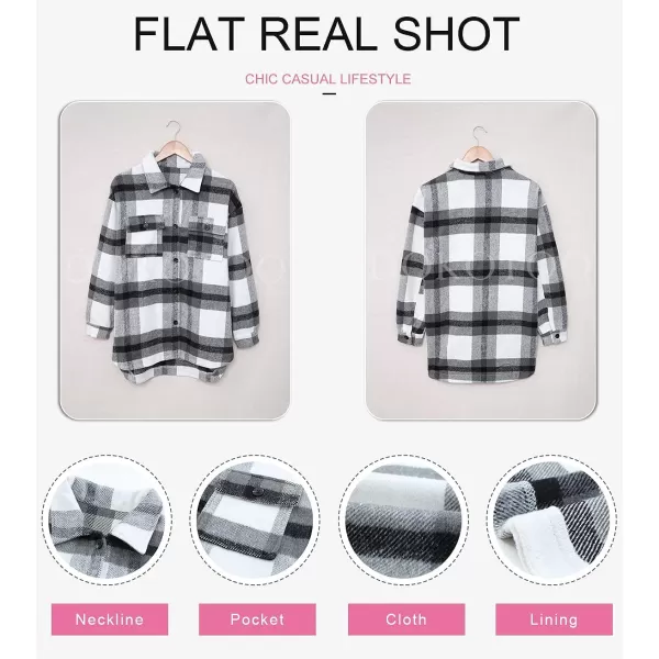Dokotoo Womens Casual Plaid Button Down Long Sleeve Shirts Flannel Shacket Jacket Coats