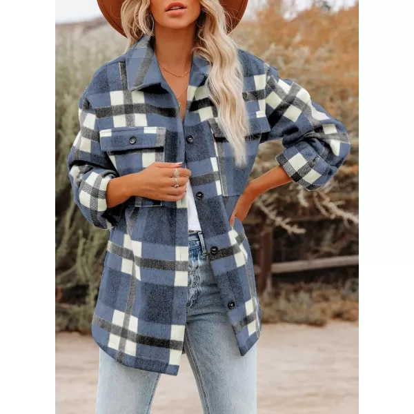 Dokotoo Womens Casual Plaid Button Down Long Sleeve Shirts Flannel Shacket Jacket Coats