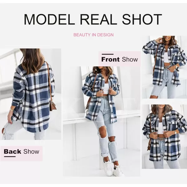 Dokotoo Womens Casual Plaid Button Down Long Sleeve Shirts Flannel Shacket Jacket Coats