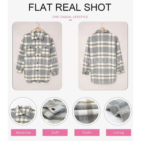 Dokotoo Womens Casual Plaid Button Down Long Sleeve Shirts Flannel Shacket Jacket Coats