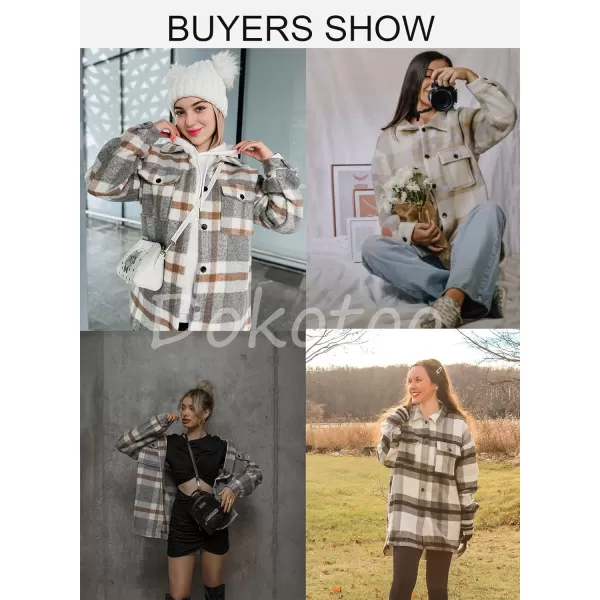 Dokotoo Womens Casual Plaid Button Down Long Sleeve Shirts Flannel Shacket Jacket Coats