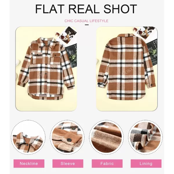 Dokotoo Womens Casual Plaid Button Down Long Sleeve Shirts Flannel Shacket Jacket Coats