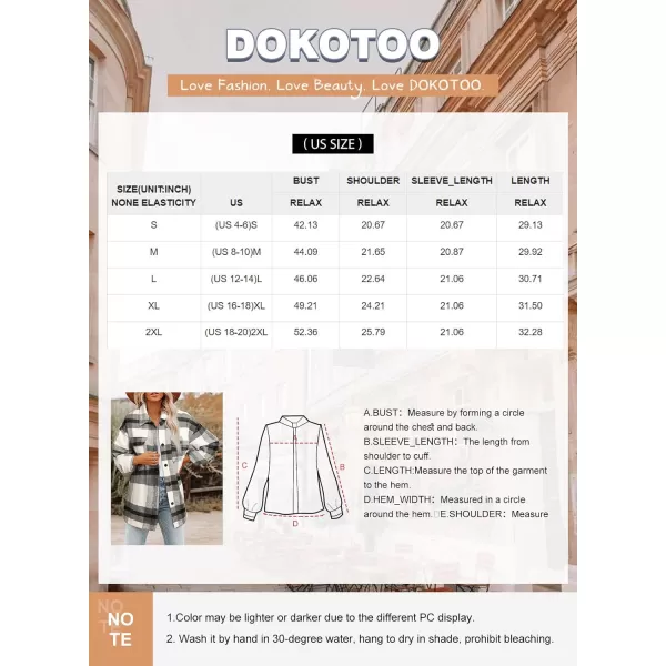 Dokotoo Womens Casual Plaid Button Down Long Sleeve Shirts Flannel Shacket Jacket Coats
