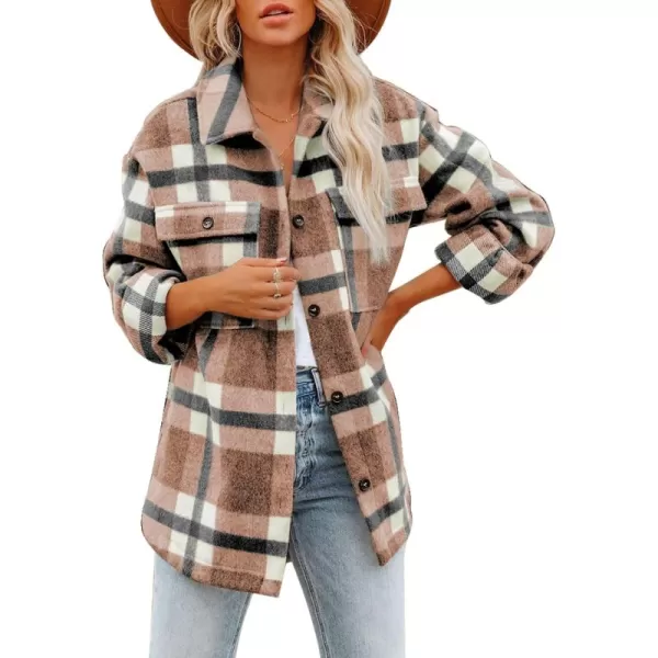 Dokotoo Womens Casual Plaid Button Down Long Sleeve Shirts Flannel Shacket Jacket Coats