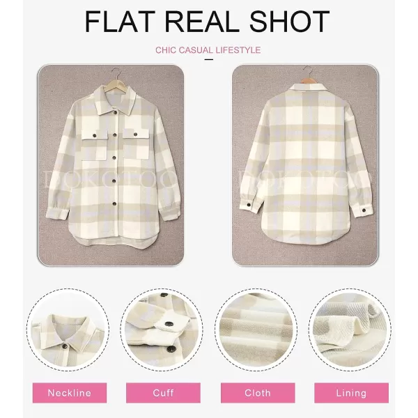 Dokotoo Womens Casual Plaid Button Down Long Sleeve Shirts Flannel Shacket Jacket Coats