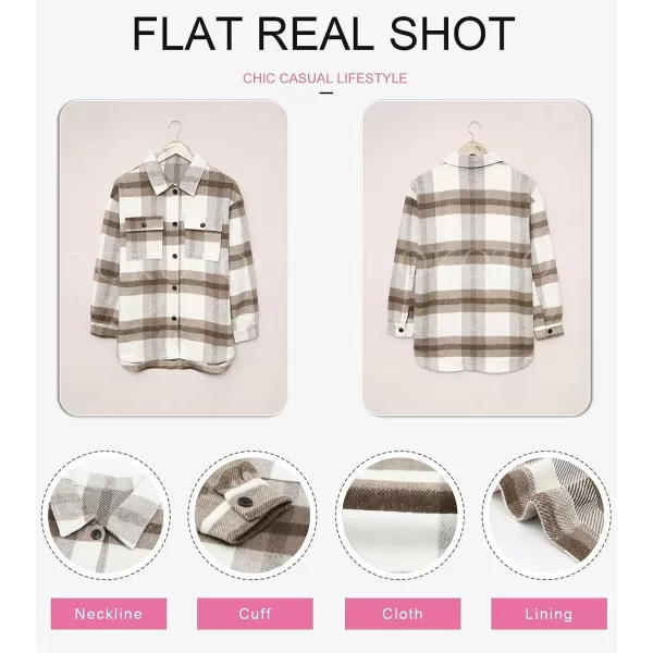 Dokotoo Womens Casual Plaid Button Down Long Sleeve Shirts Flannel Shacket Jacket Coats