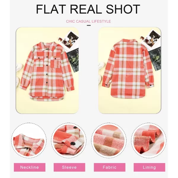 Dokotoo Womens Casual Plaid Button Down Long Sleeve Shirts Flannel Shacket Jacket Coats