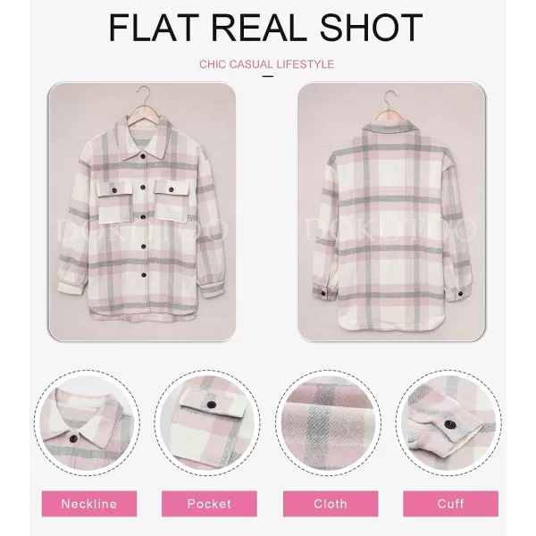Dokotoo Womens Casual Plaid Button Down Long Sleeve Shirts Flannel Shacket Jacket Coats