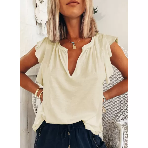 Dokotoo Women's Casual V Neck Ruffle Sleeve Summer Tank Tops Shirts