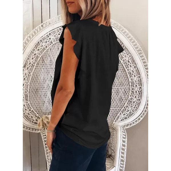 Dokotoo Women's Casual V Neck Ruffle Sleeve Summer Tank Tops Shirts
