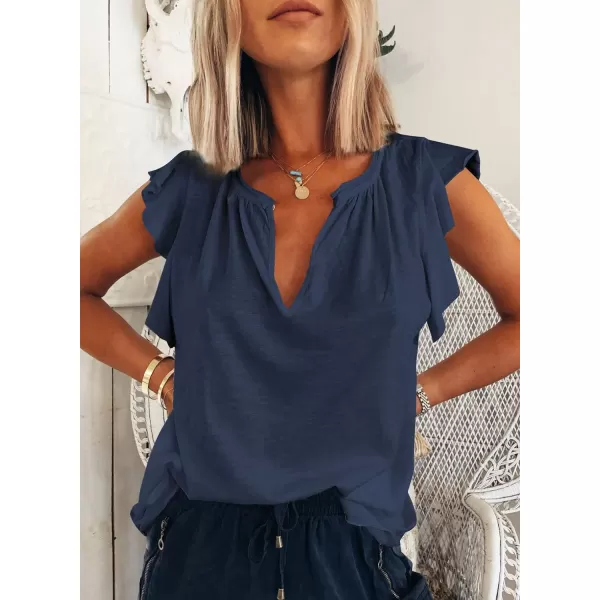 Dokotoo Women's Casual V Neck Ruffle Sleeve Summer Tank Tops Shirts