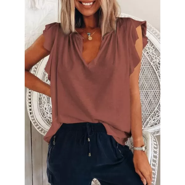 Dokotoo Women's Casual V Neck Ruffle Sleeve Summer Tank Tops Shirts