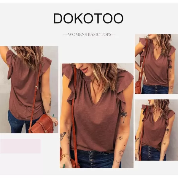 Dokotoo Women's Casual V Neck Ruffle Sleeve Summer Tank Tops Shirts