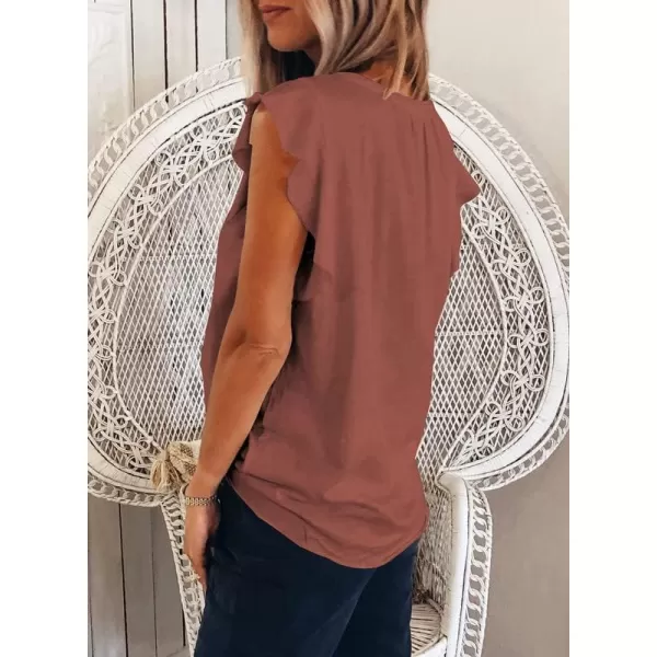 Dokotoo Women's Casual V Neck Ruffle Sleeve Summer Tank Tops Shirts