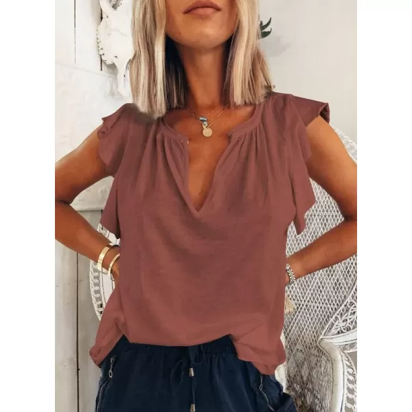 Dokotoo Women's Casual V Neck Ruffle Sleeve Summer Tank Tops Shirts