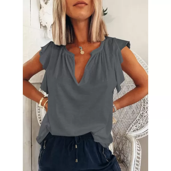 Dokotoo Women's Casual V Neck Ruffle Sleeve Summer Tank Tops Shirts