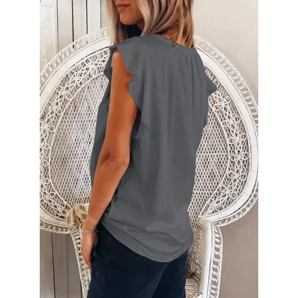 Dokotoo Women's Casual V Neck Ruffle Sleeve Summer Tank Tops Shirts