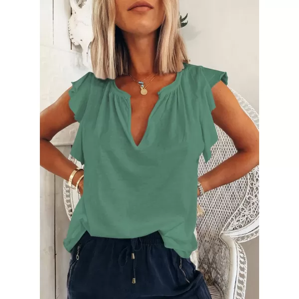 Dokotoo Women's Casual V Neck Ruffle Sleeve Summer Tank Tops Shirts