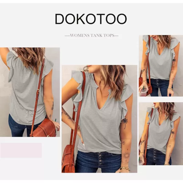 Dokotoo Women's Casual V Neck Ruffle Sleeve Summer Tank Tops Shirts