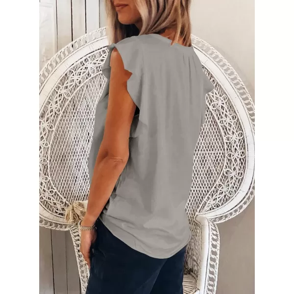 Dokotoo Women's Casual V Neck Ruffle Sleeve Summer Tank Tops Shirts